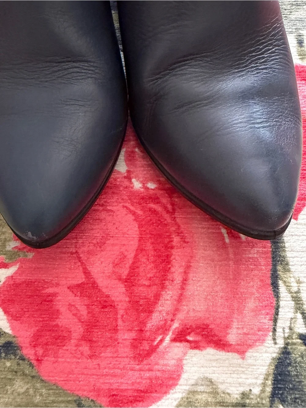Ecco Navy Blue Pointed Leather Ankle Booties with Side Zipper